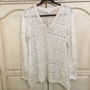 JohnPaulRichard Women’s Cream Crocheted Sweater Size L EUC